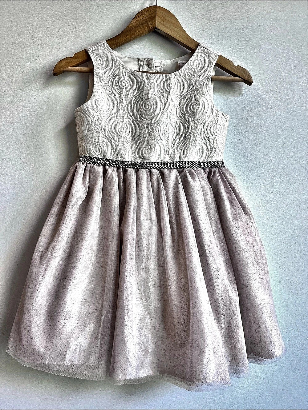 Sweet Heart Rose Little Girls Size 5 Champagne Tule & Rhinestone Formal Wedding